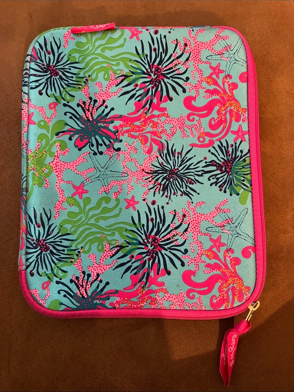 Lilly Pulitzer Floral Seafoam Tablet Sleeve with Hot Pink Trim